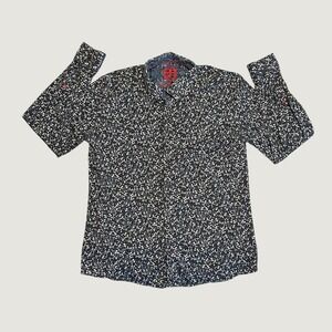 Au Noir Mens Floral Button Down Shirt Navy Blue Long Sleeve Size 6 Turkey